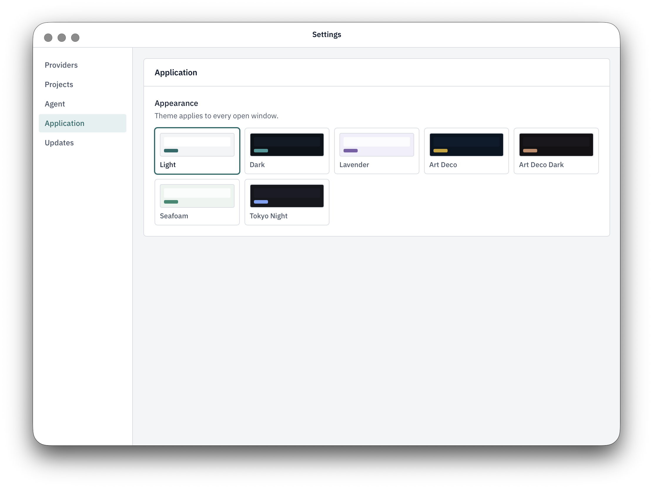 Application theme settings